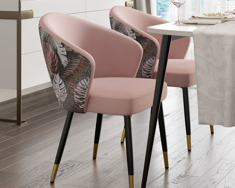 HMR Modern Dining Chairs with Velvet Upholstery - Pink, 6-Pieces