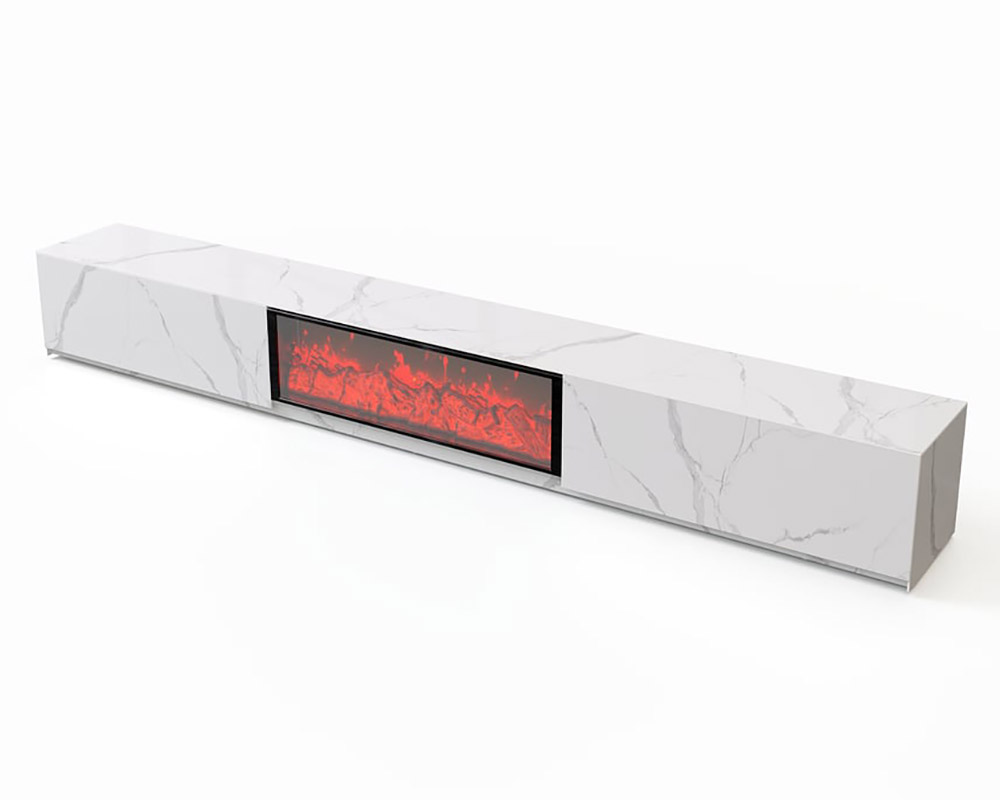 HMR Electric Fireplace TV Stand with 2 Drawers - White, Sintered Stone, 86.6"W×15.4"D×15.4"H
