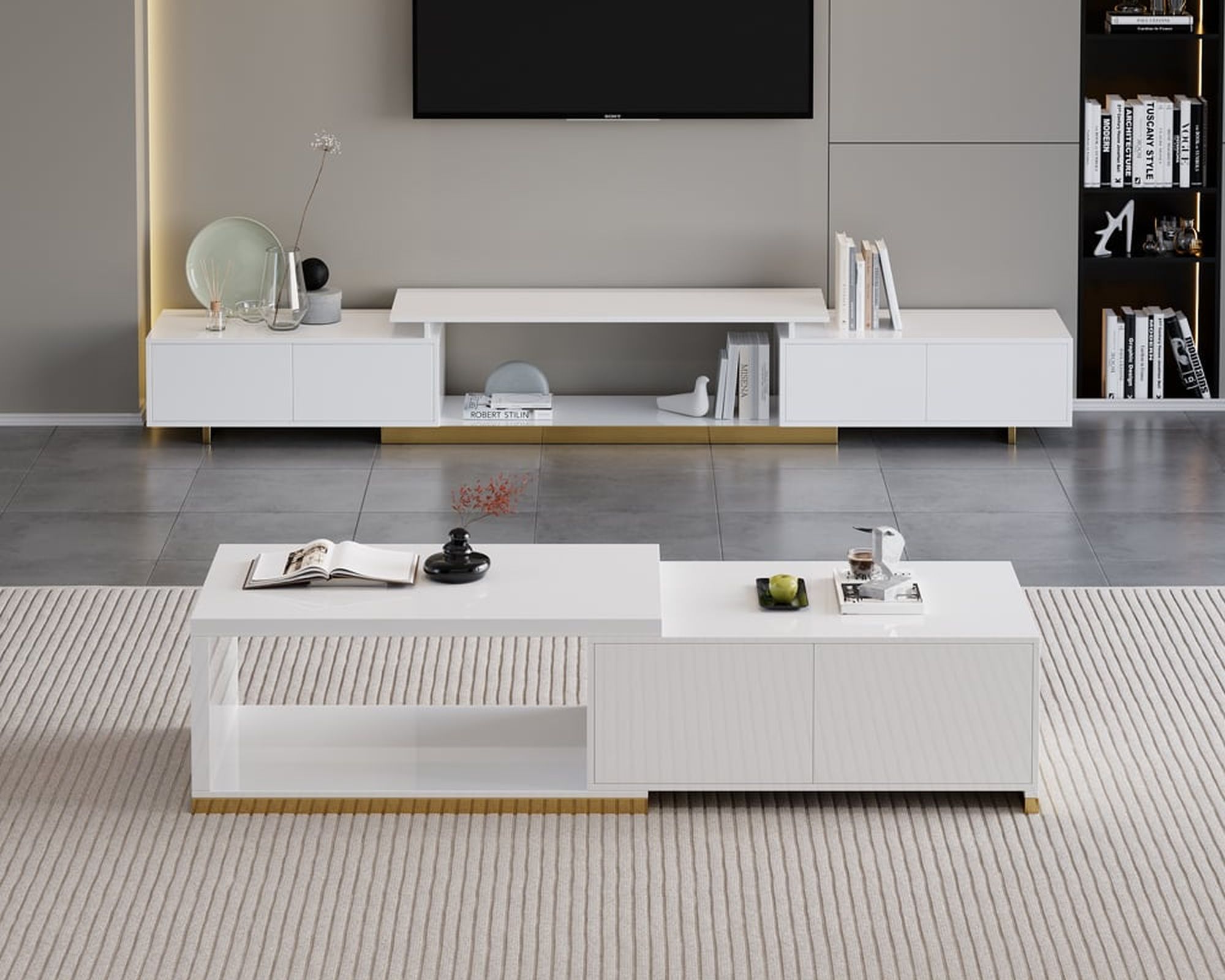 HMR - Mordelle Glossy Extendable TV Stand & Coffee Table Set