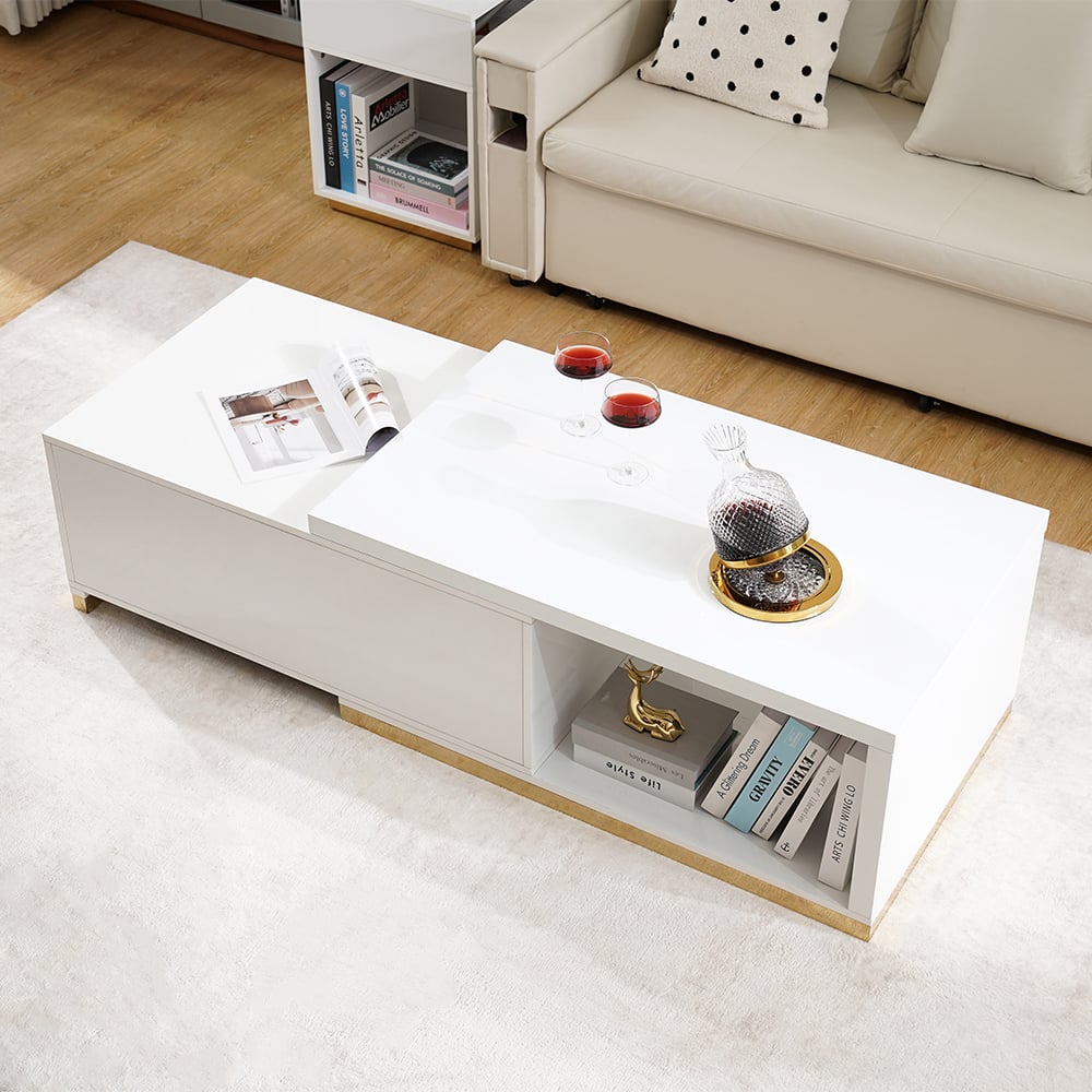 HMR Mordelle Glossy Extendable TV Stand & Coffee Table Set - White, Style A