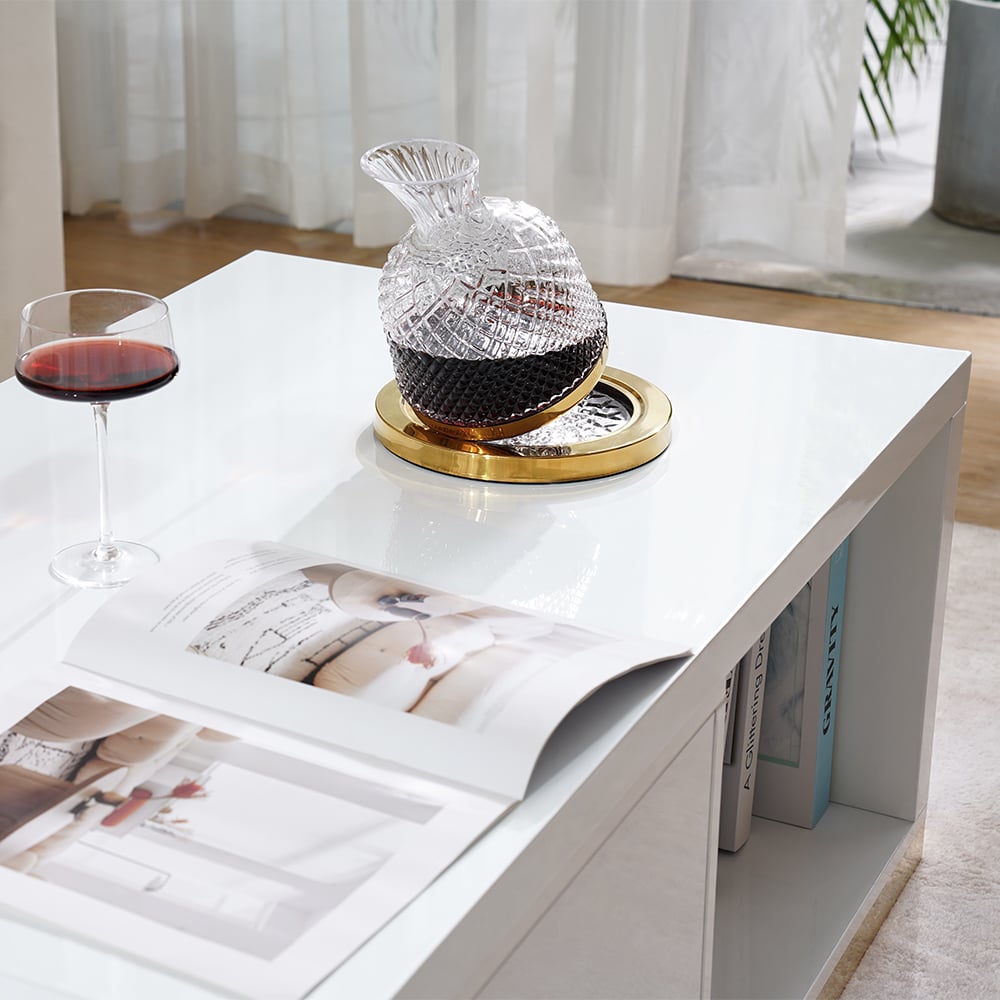 HMR Mordelle Glossy Extendable TV Stand & Coffee Table Set - White, Style A