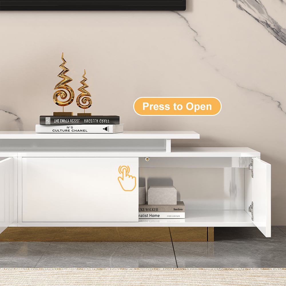 HMR Mordelle Glossy Extendable TV Stand & Coffee Table Set - White, Style A