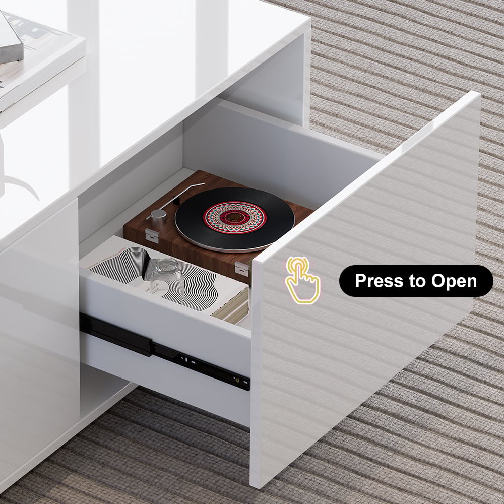 HMR Mordelle Glossy Extendable TV Stand & Coffee Table Set - White, Style A