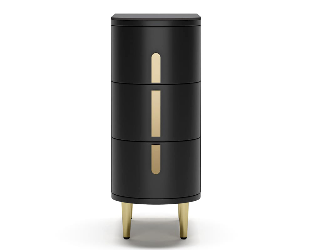 HMR Narrow Sintered Stone Top 3-Drawer Nightstand - Black, Single