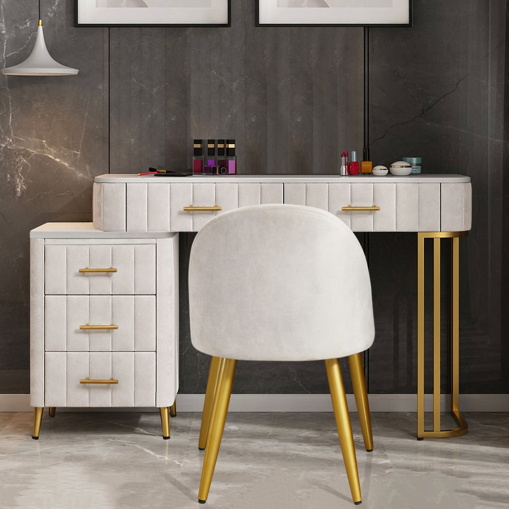 HMR Modern Expandable Makeup Vanity Dressing Table with Chair - White, Velvet