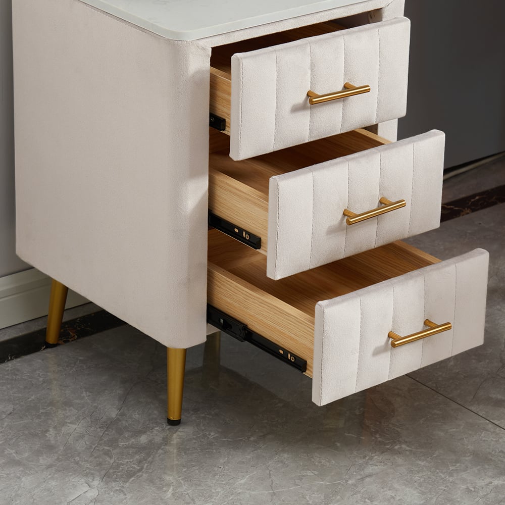 HMR Modern Expandable Makeup Vanity Dressing Table with Chair - White, Velvet