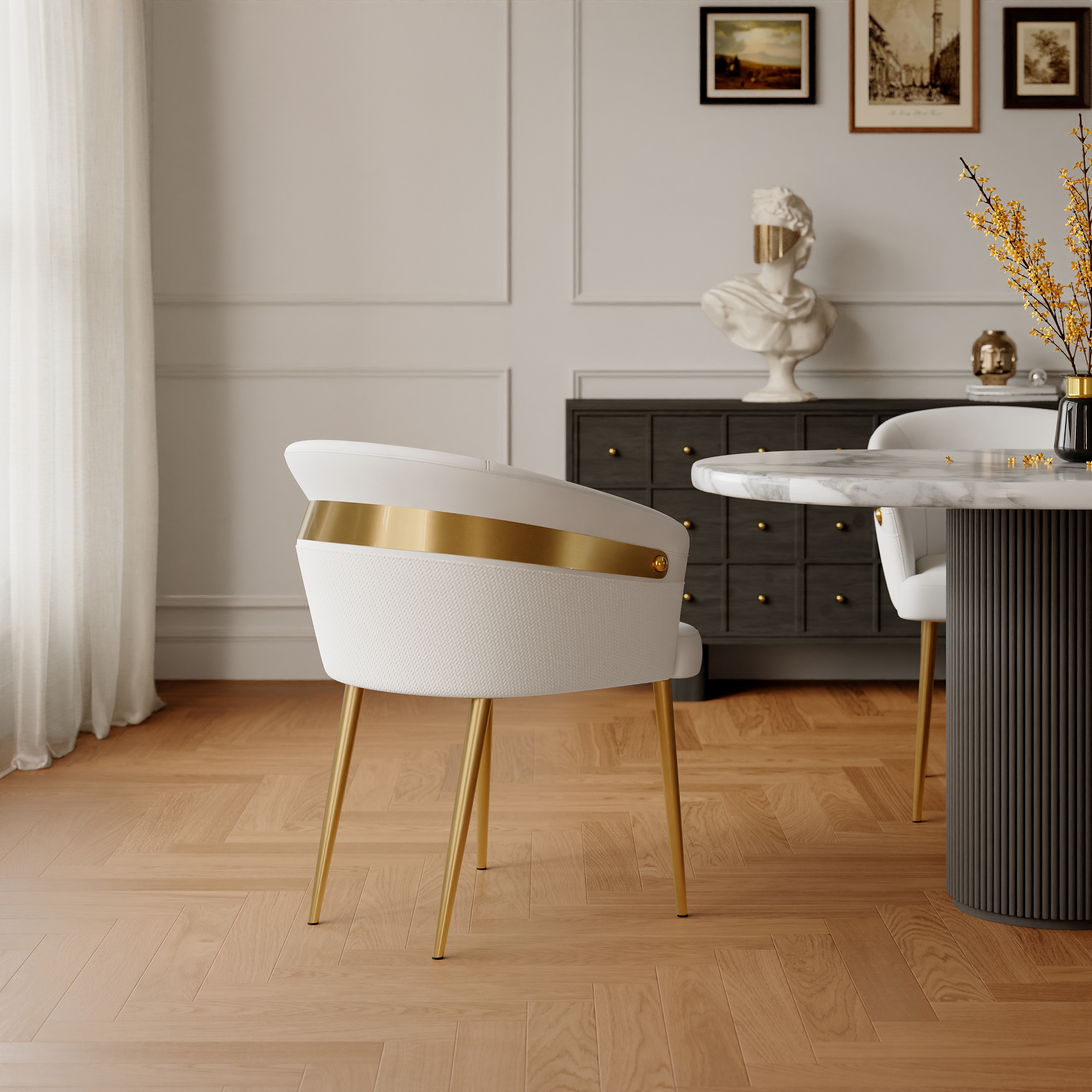 HMR Modern Dining Chair with PU Leather Upholstery - White, 2-Pieces