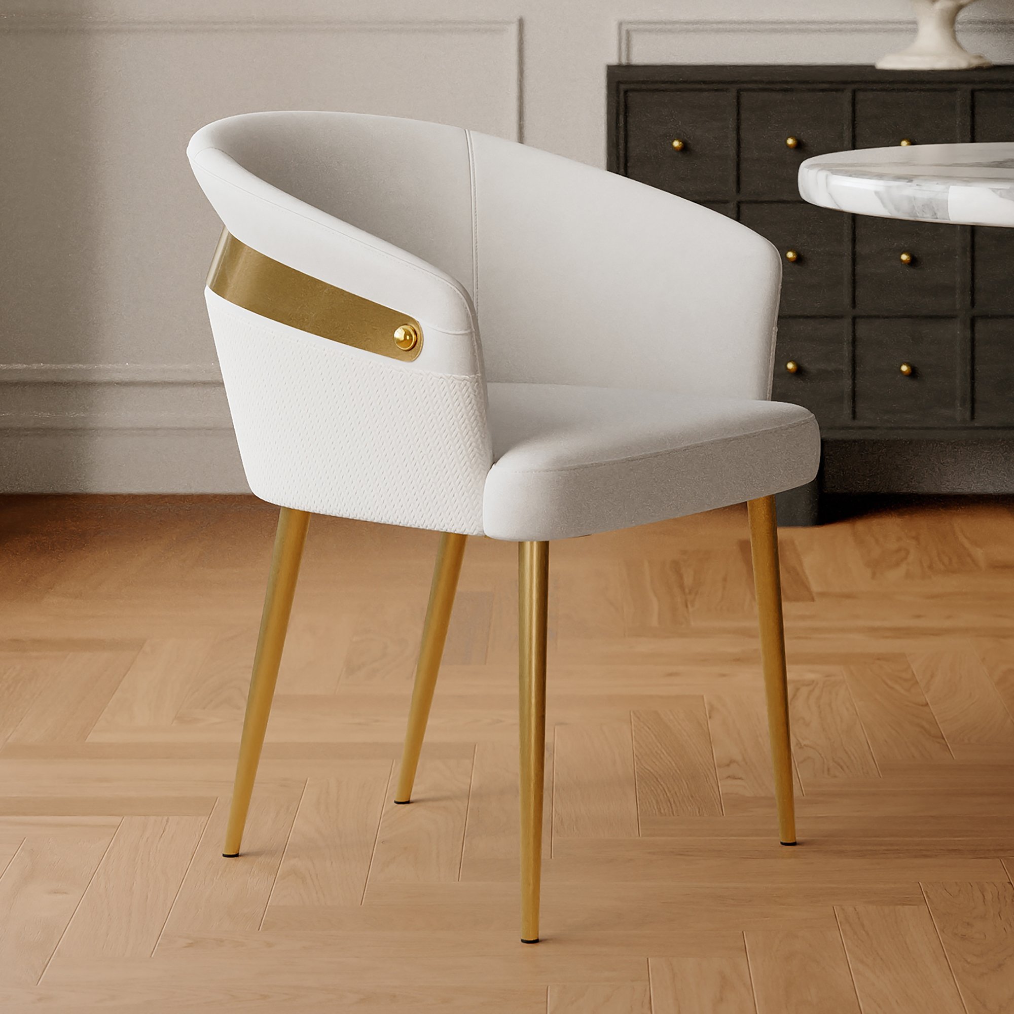HMR Modern Dining Chair with PU Leather Upholstery - White, 2-Pieces