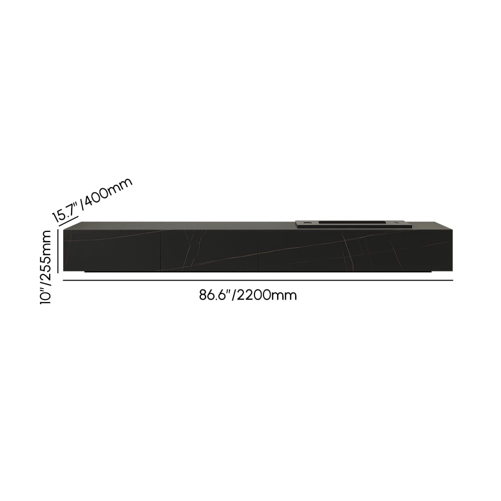 HMR Sintered Stone Electric Fireplace Humidifier TV Stand & 39" Coffee Table Set - Black, 86.6"W x 15.7"D x 10"H