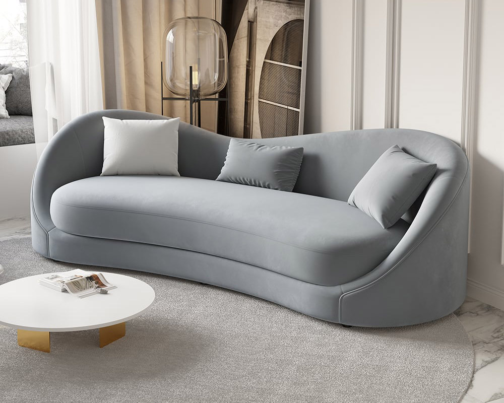 HMR 84" Luxury Velvet Upholstered 3-Seater Sofa with Solid Wood Frame - Gray