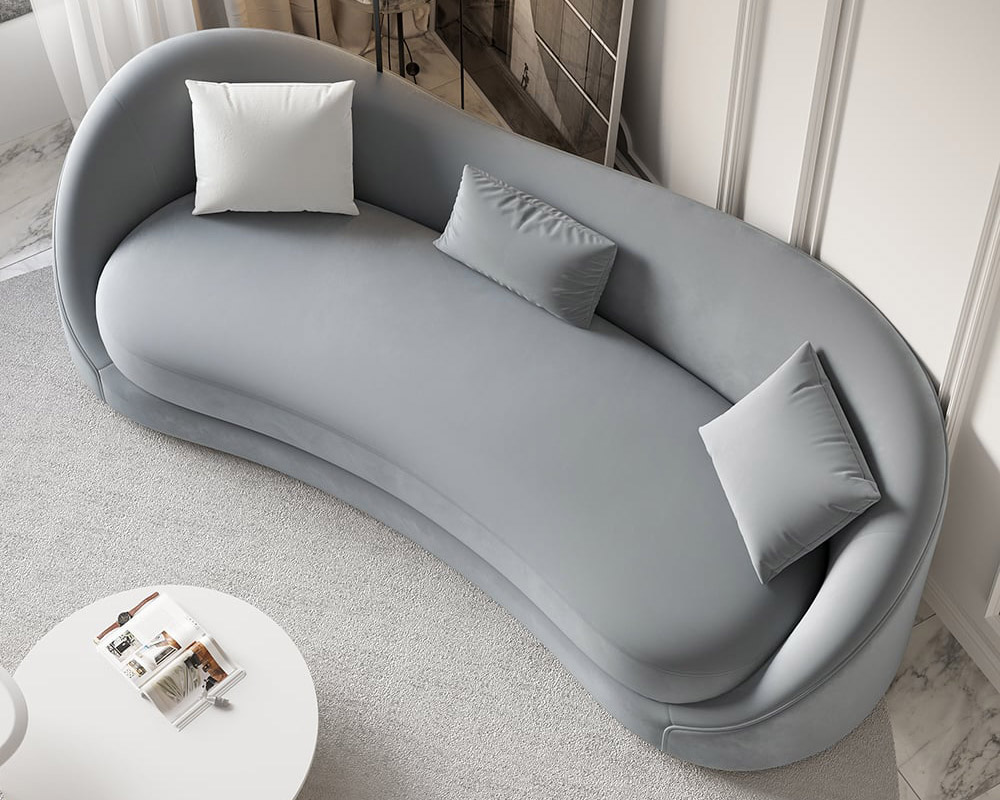 HMR 84" Luxury Velvet Upholstered 3-Seater Sofa with Solid Wood Frame - Gray
