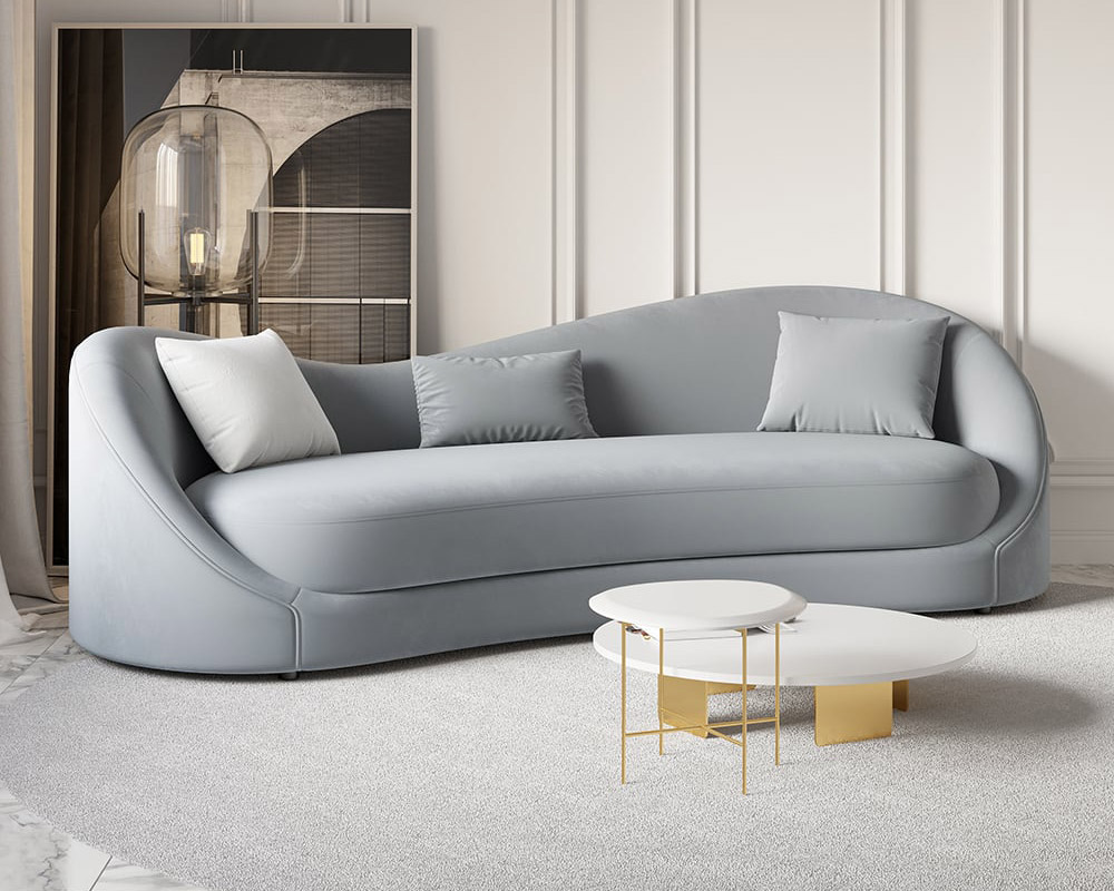 HMR 84" Luxury Velvet Upholstered 3-Seater Sofa with Solid Wood Frame - Gray