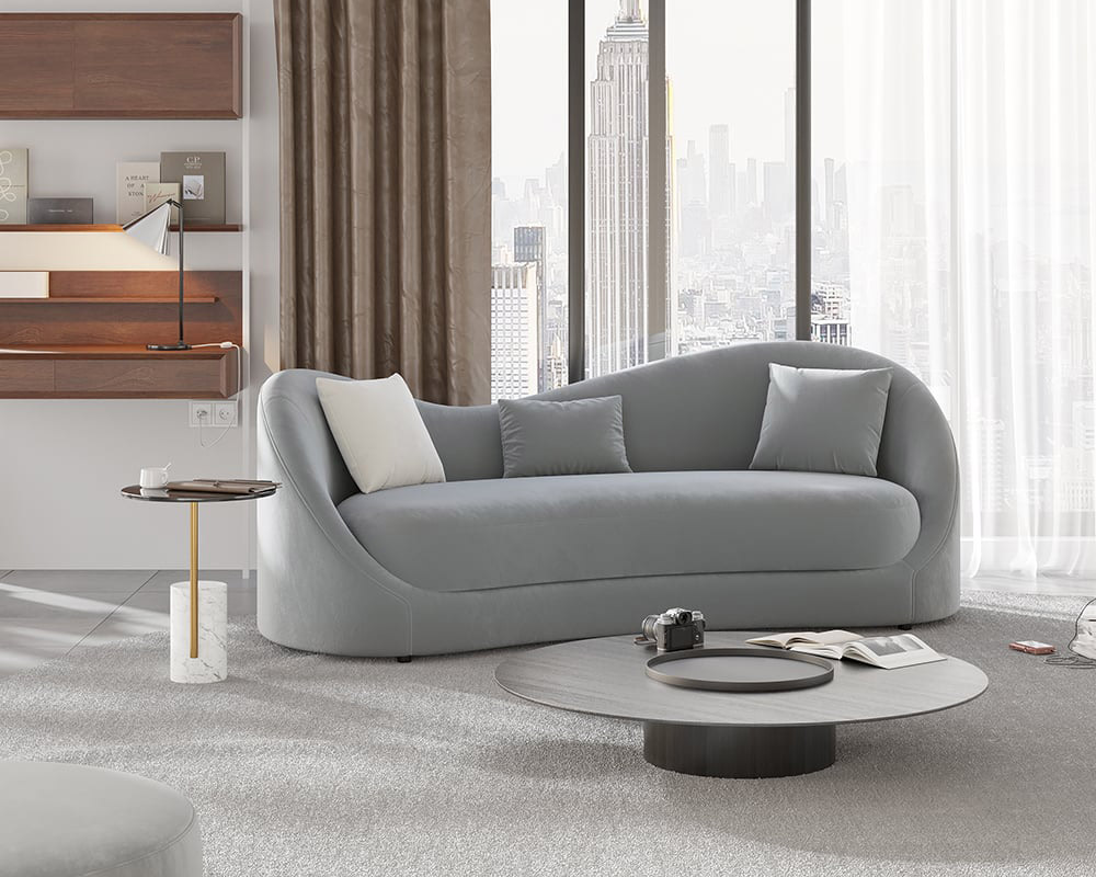 HMR 84" Luxury Velvet Upholstered 3-Seater Sofa with Solid Wood Frame - Gray
