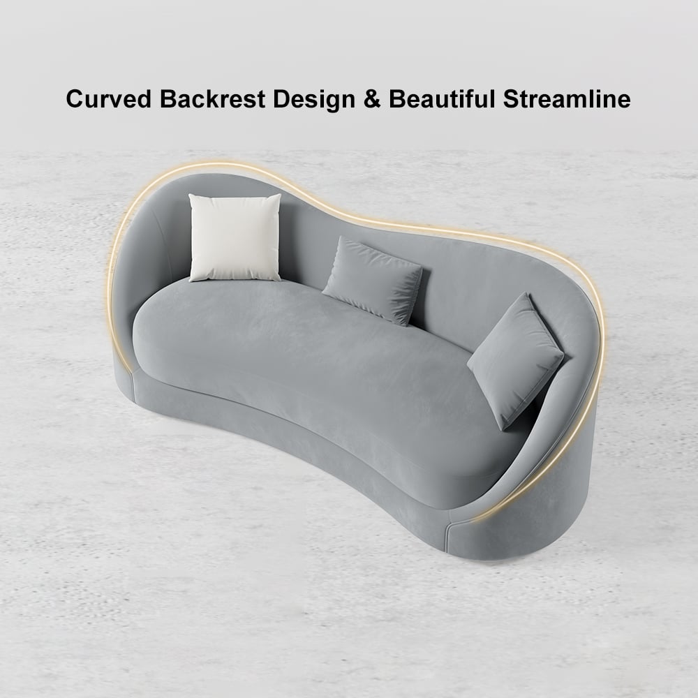 HMR 84" Luxury Velvet Upholstered 3-Seater Sofa with Solid Wood Frame - Gray