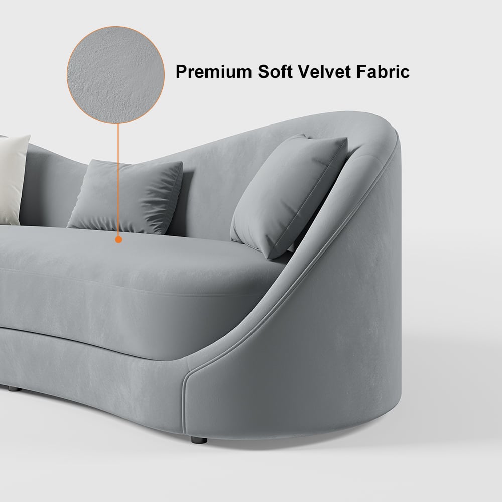 HMR 84" Luxury Velvet Upholstered 3-Seater Sofa with Solid Wood Frame - Gray