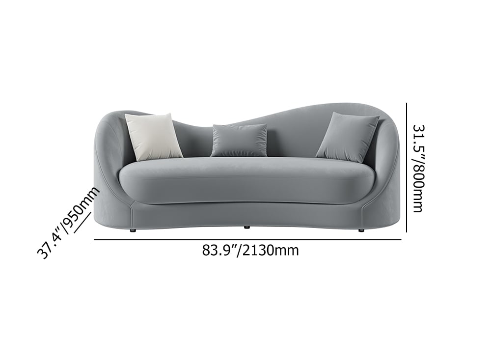 HMR 84" Luxury Velvet Upholstered 3-Seater Sofa with Solid Wood Frame - Gray
