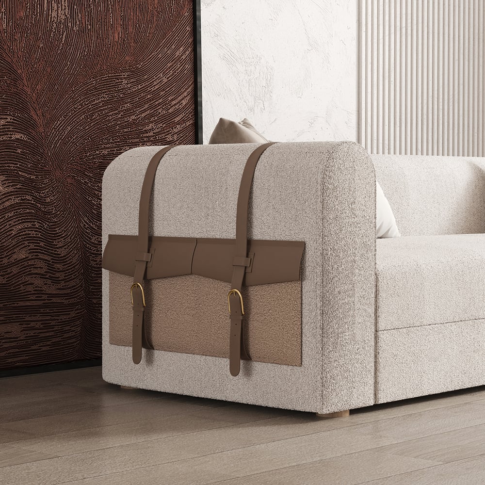 HMR - 87" Modern White Boucle 3-Seater Sofa Upholstered Convertible with Side Storage