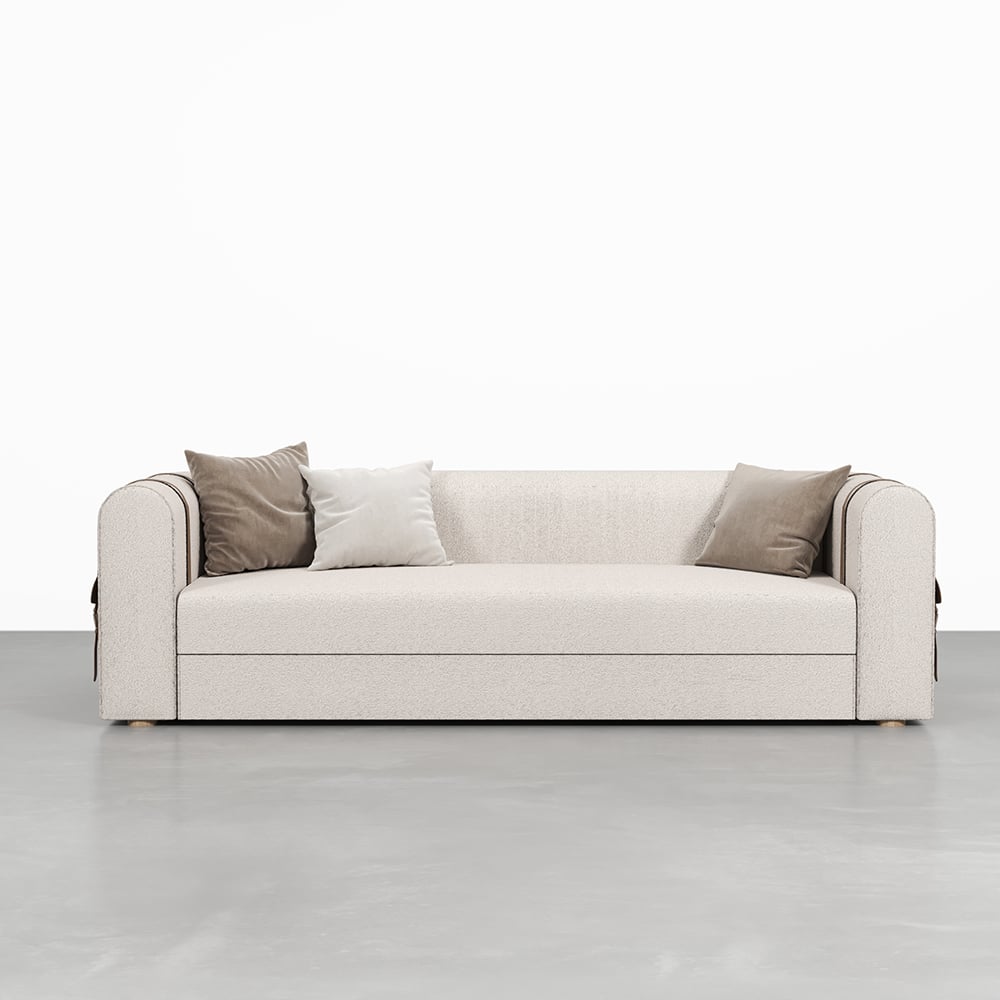 HMR - 87" Modern White Boucle 3-Seater Sofa Upholstered Convertible with Side Storage