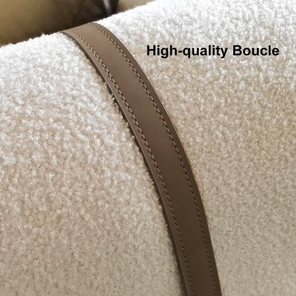 HMR - 87" Modern White Boucle 3-Seater Sofa Upholstered Convertible with Side Storage