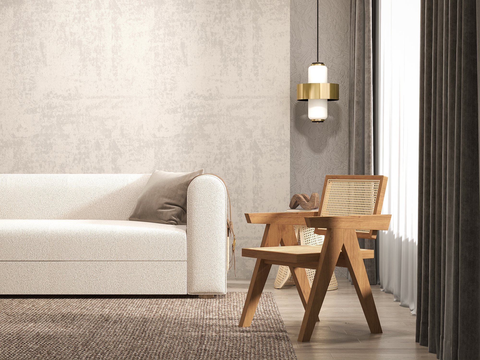 HMR - 87" Modern White Boucle 3-Seater Sofa Upholstered Convertible with Side Storage