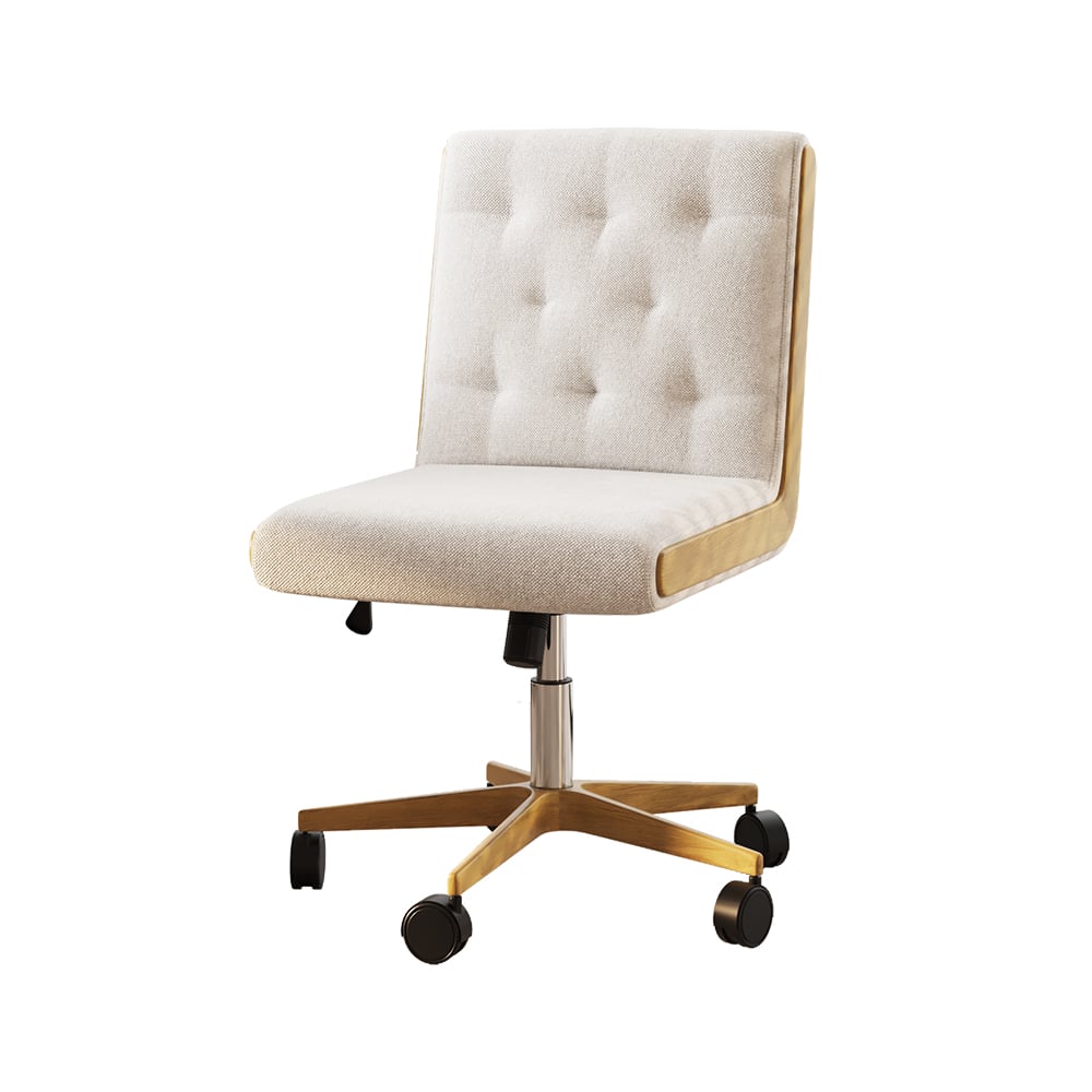 HMR - Modern White Swivel Office Chair Adjustable Height Ergonomic Linen Armless Desk Chair