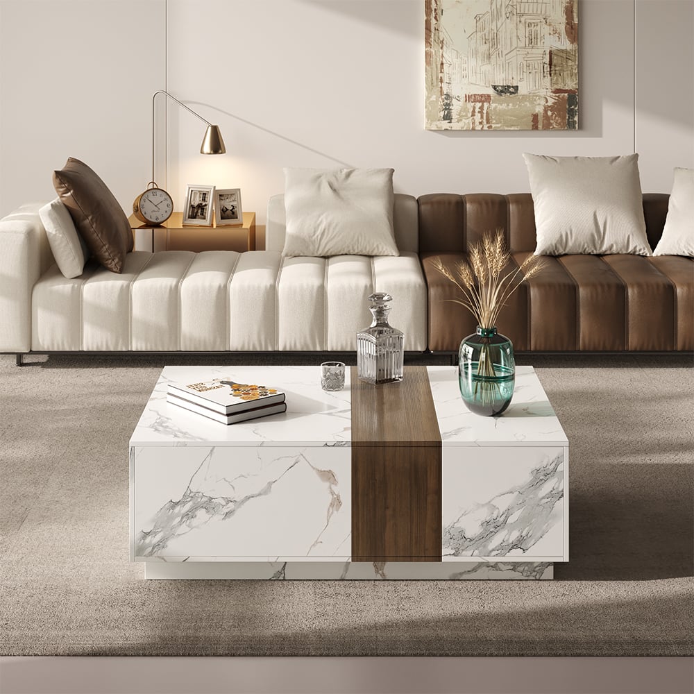 HMR - Vewal Wood Block TV Stand & Coffee Table Set