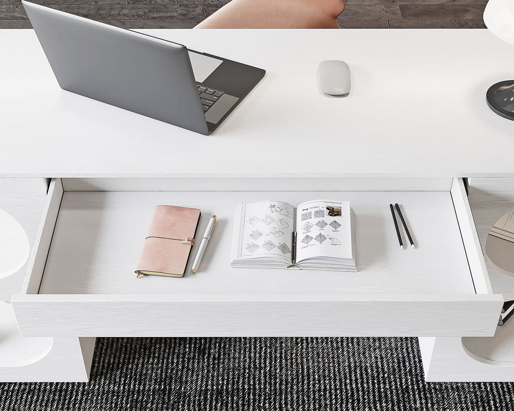HMR - 64.2" Modern Writing Desk Office Desk with 1 Drawer & 4 Open Shelves