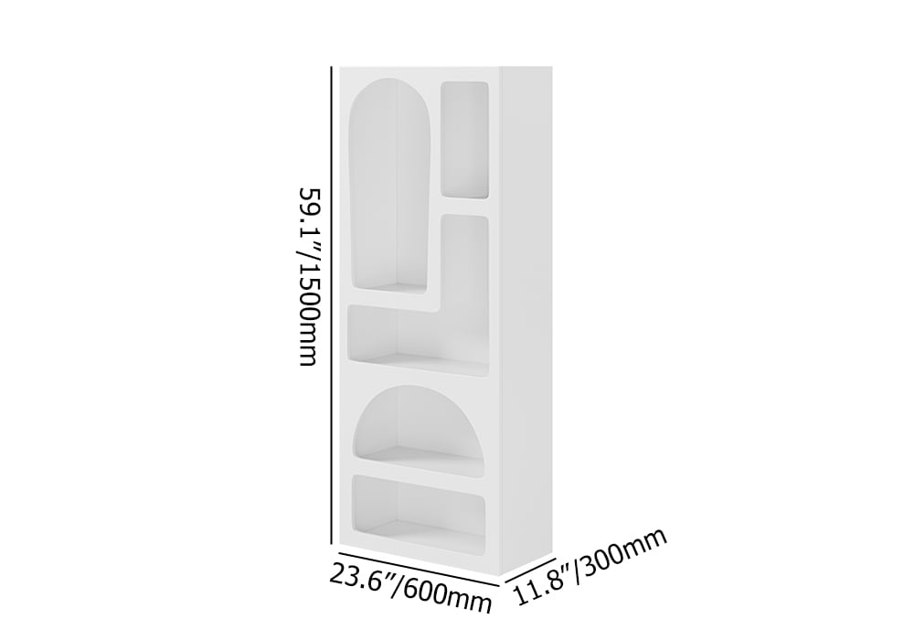HMR - Codiys 59.1" Art Deco White Arched Bookcase Tall Open Geometric Japandi Bookshelf Wood