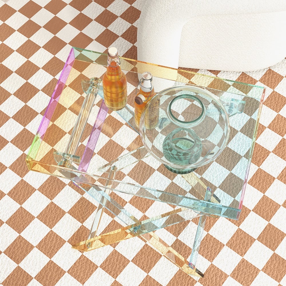 HMR - Modern Acrylic Folding Side Table Clear Square Iridescent End Table