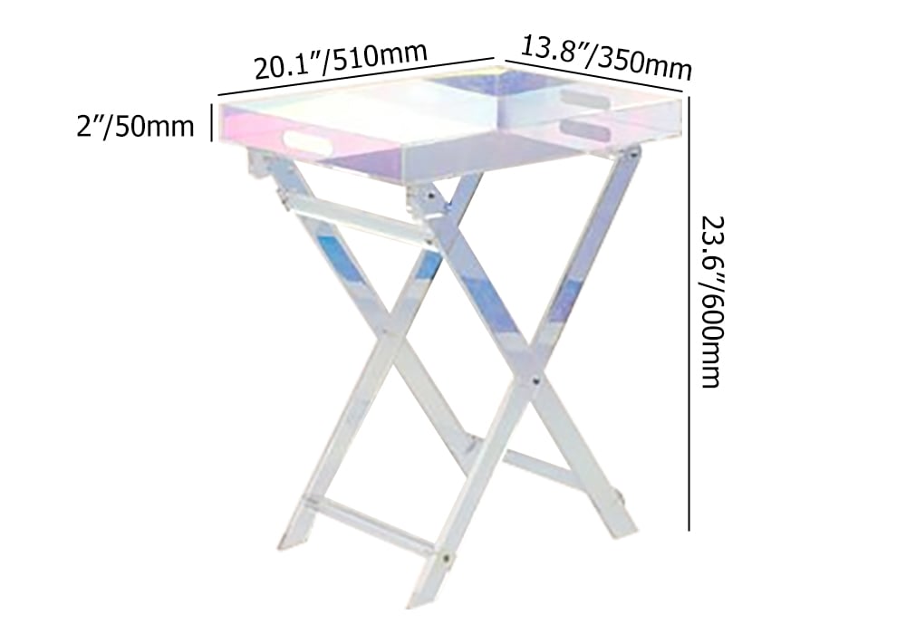 HMR - Modern Acrylic Folding Side Table Clear Square Iridescent End Table