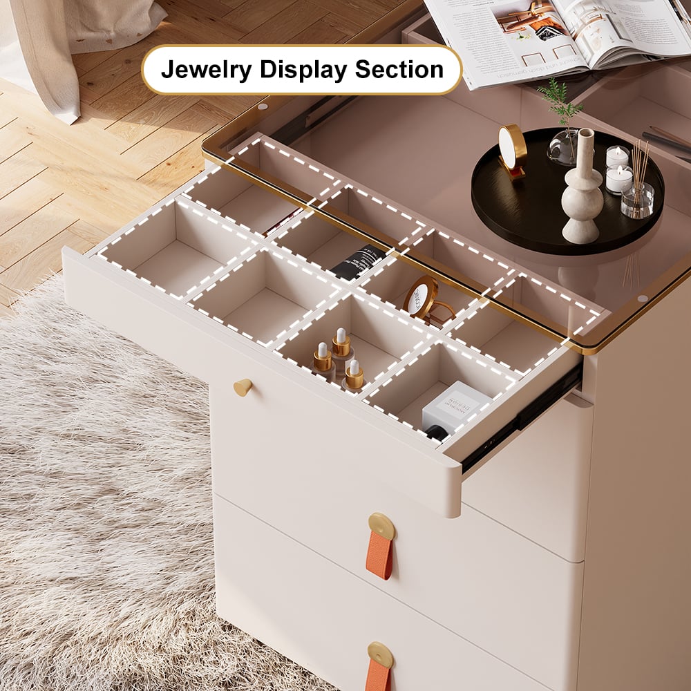 HMR Chanor Modern Champagne Walk in Closet Island Dresser & Chest Jewelry Storage - 12 Drawers