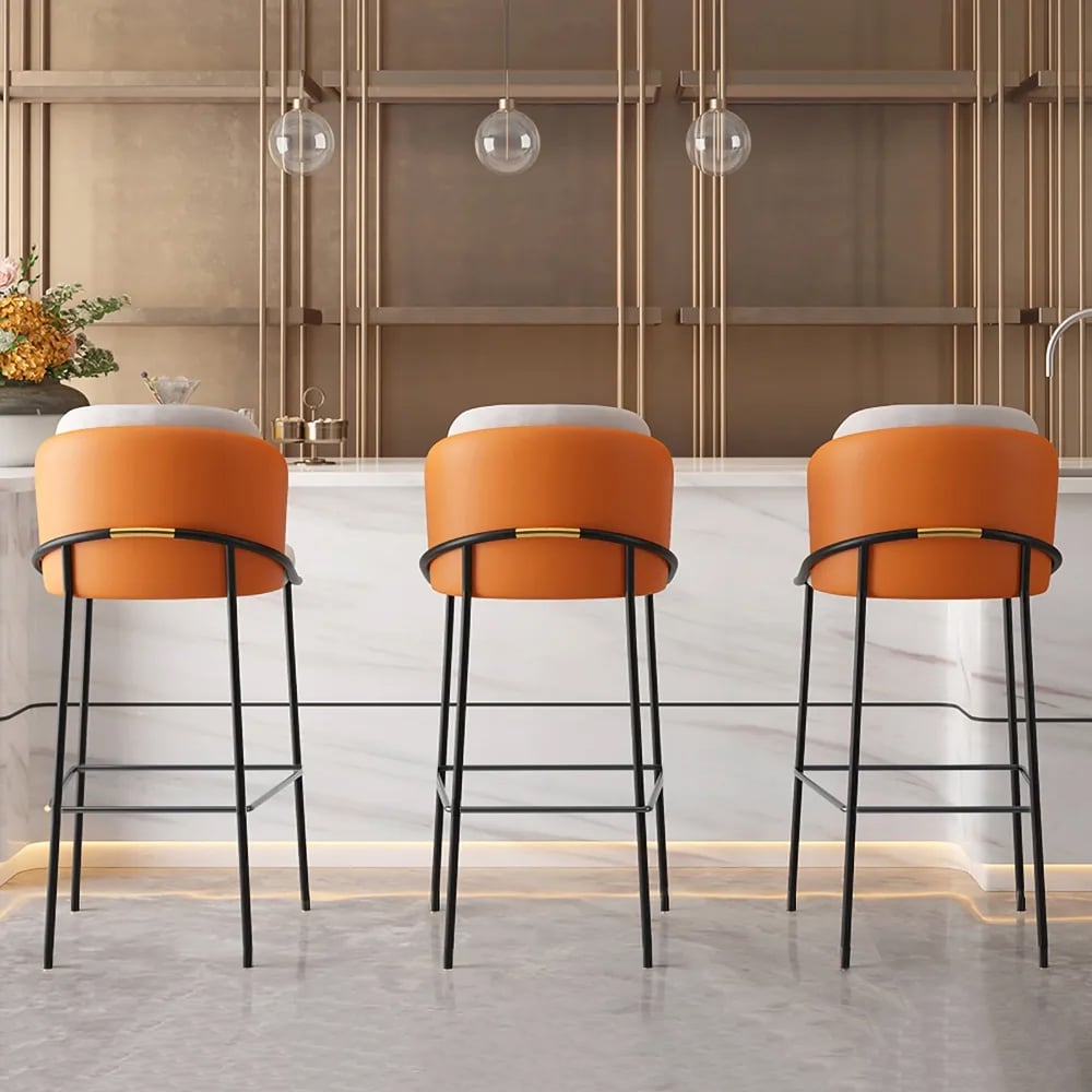 HMR Linenic Series Modern PU Leather Bar Stools - Orange, 20.9"L x 20.9"W x 41.3"H, 2-Pieces