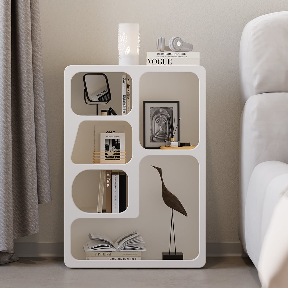 HMR - Codiys White Arched Nightstand with Open Display Shelves Art Deco Bedside Table