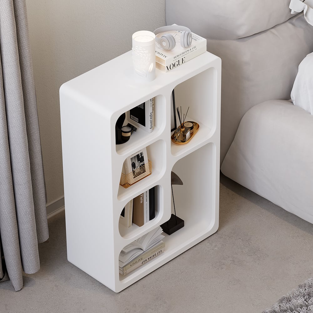 HMR - Codiys White Arched Nightstand with Open Display Shelves Art Deco Bedside Table