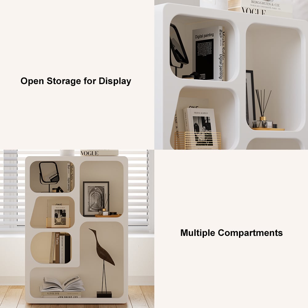 HMR - Codiys White Arched Nightstand with Open Display Shelves Art Deco Bedside Table