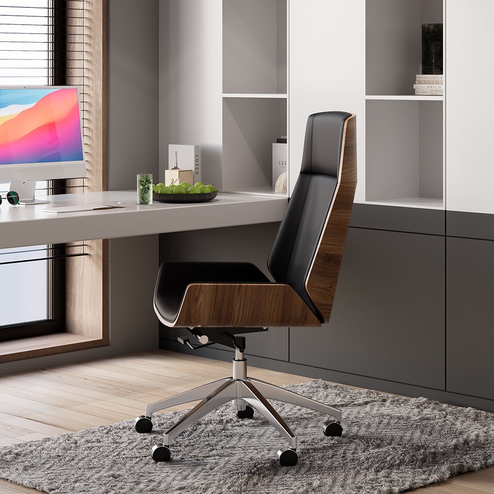 HMR L-shaped Modern Executive Desk & Reclining Leather Office Chair - Black, 70.9"L x 63.0"W x 29.9"H, Right Hand
