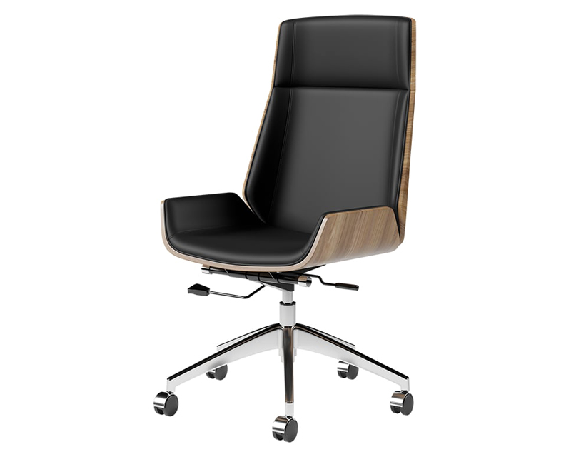 HMR L-shaped Modern Executive Desk & Reclining Leather Office Chair - Black, 70.9"L x 63.0"W x 29.9"H, Right Hand
