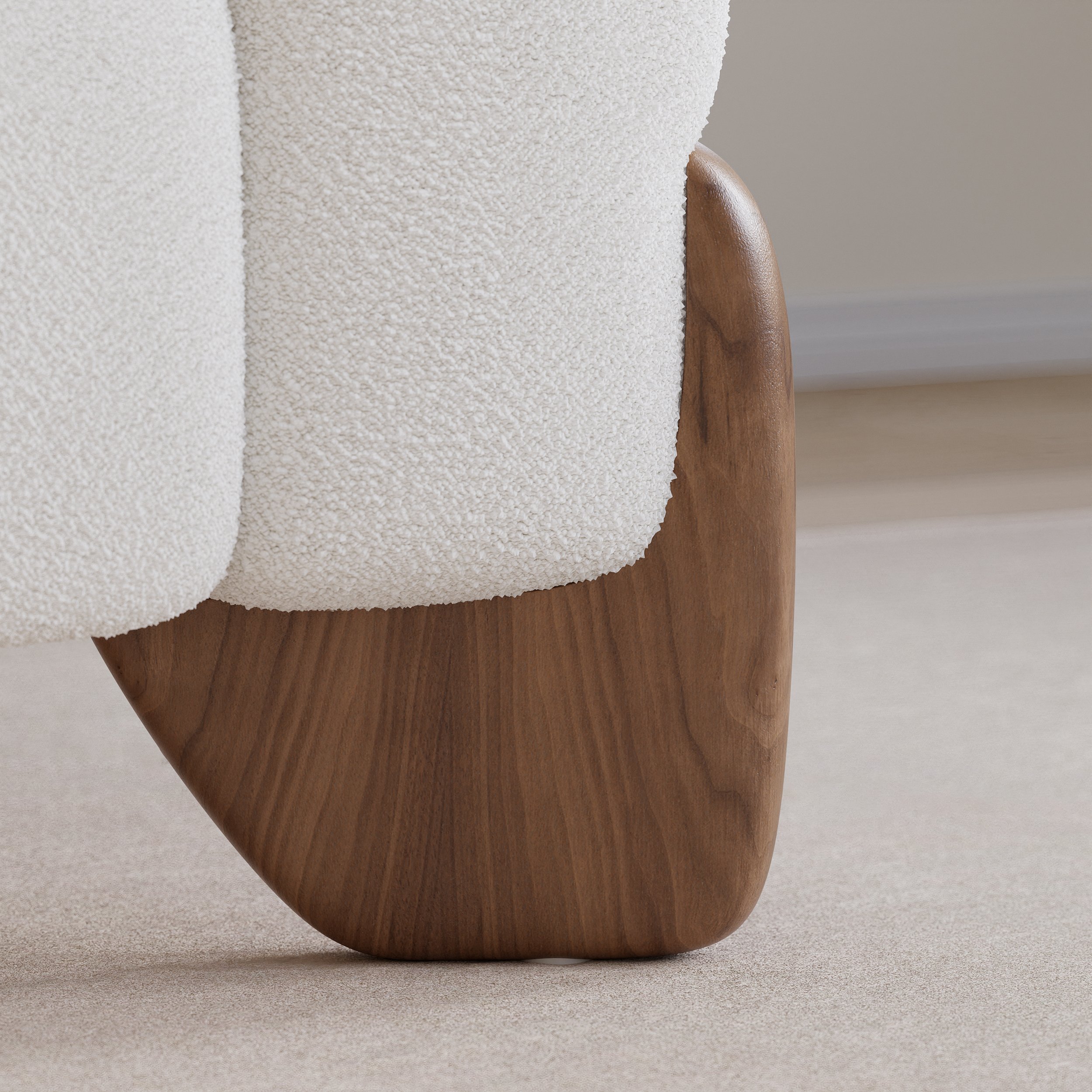 HMR - Curva White Boucle Accent Chair with Wood Frame