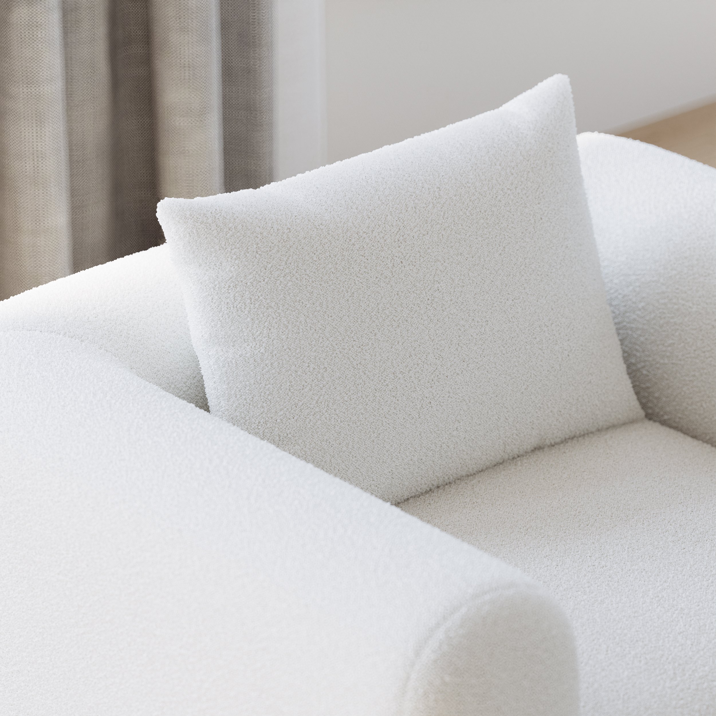 HMR - Curva White Boucle Accent Chair with Wood Frame
