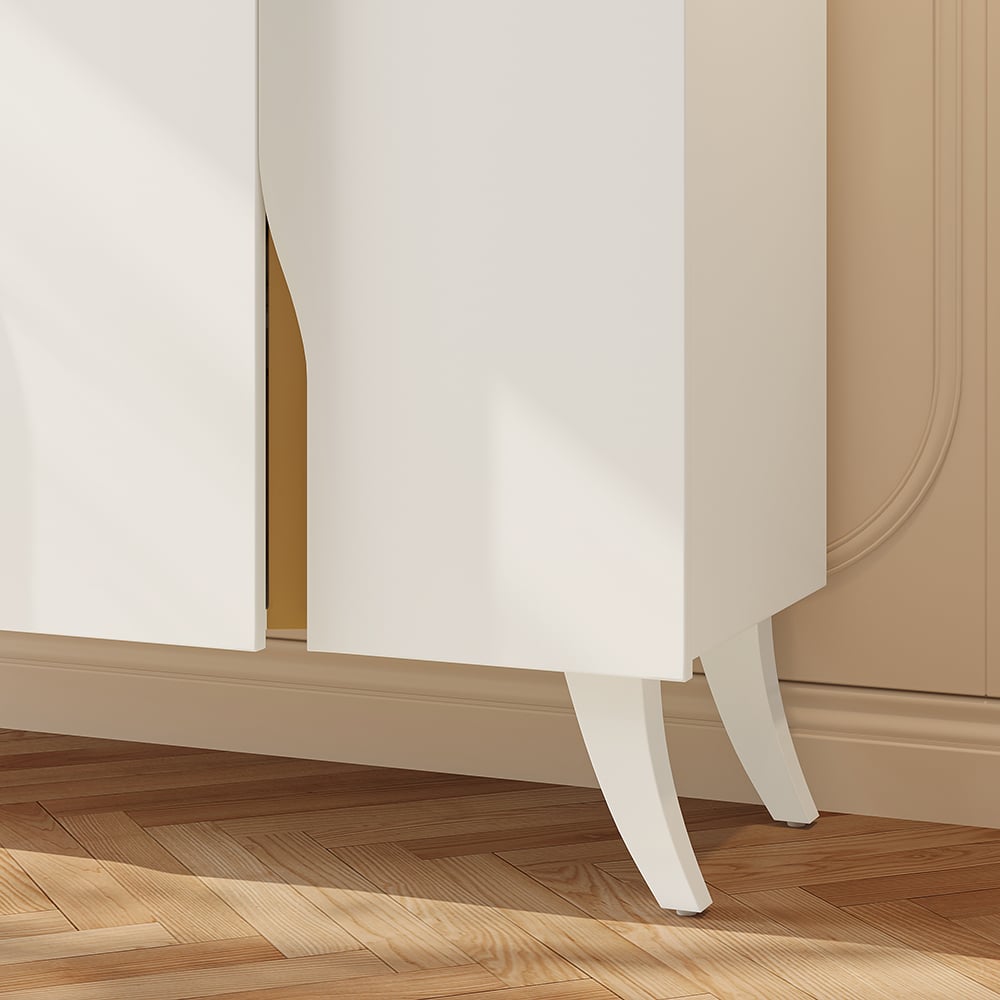 HMR - 59" Modern White Sideboard Buffet with Doors Curved Credenza Adjustable Shelves