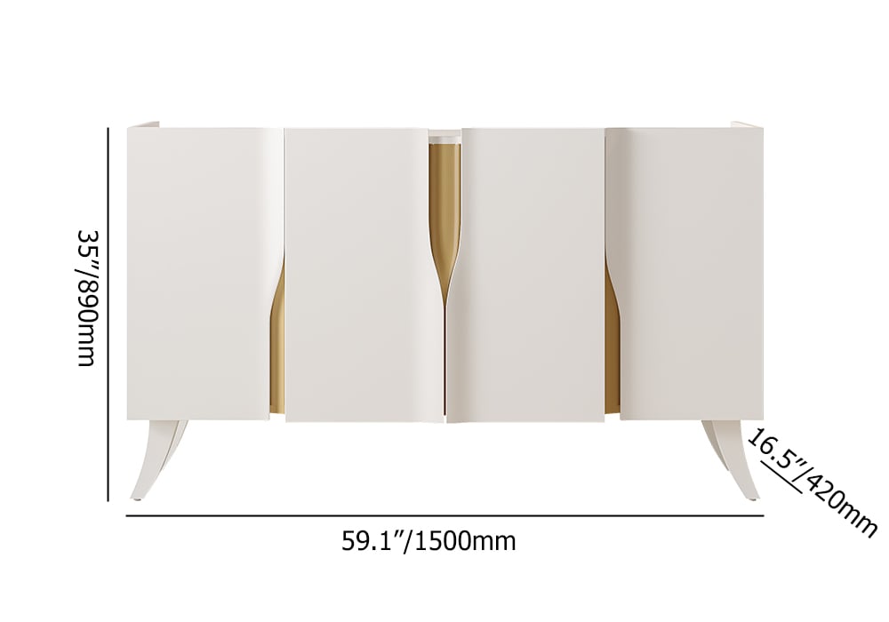 HMR - 59" Modern White Sideboard Buffet with Doors Curved Credenza Adjustable Shelves