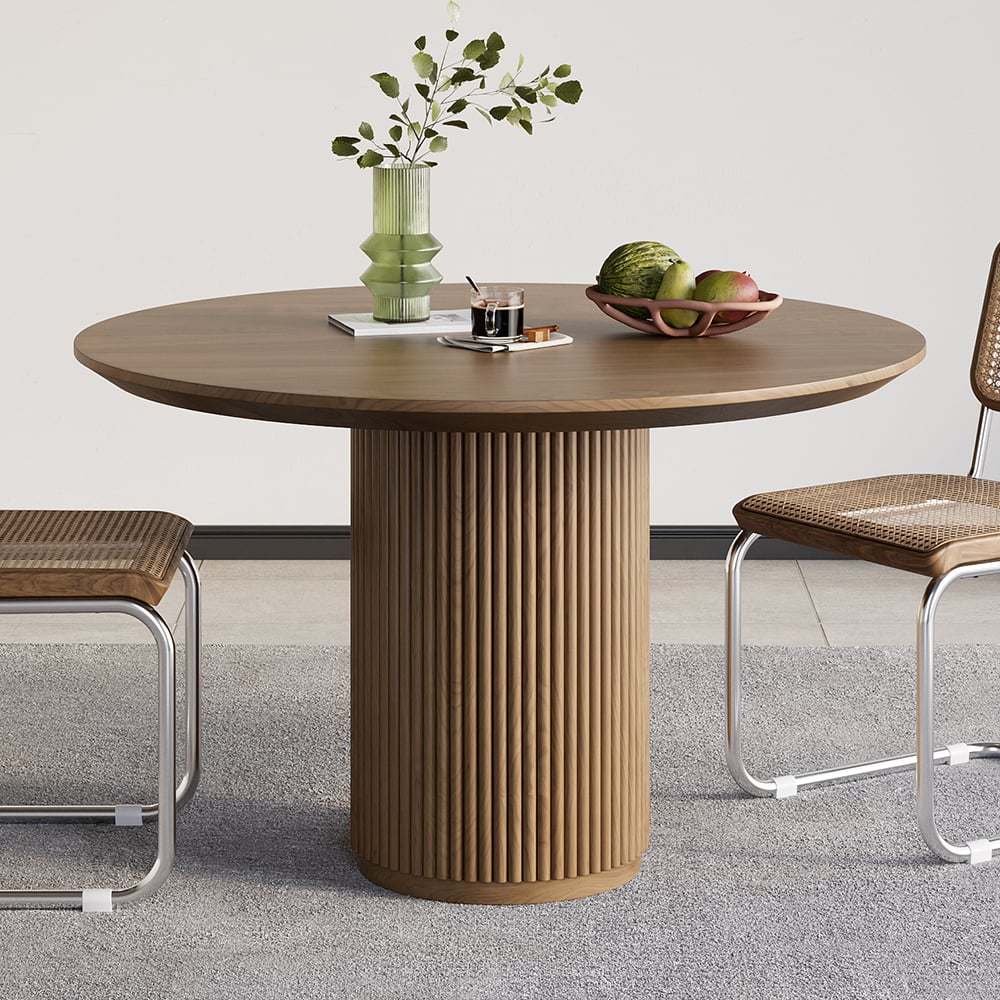 HMR Japandi Style Round Wood Dining Table - Walnut, 31.5" (Seats 2 People)