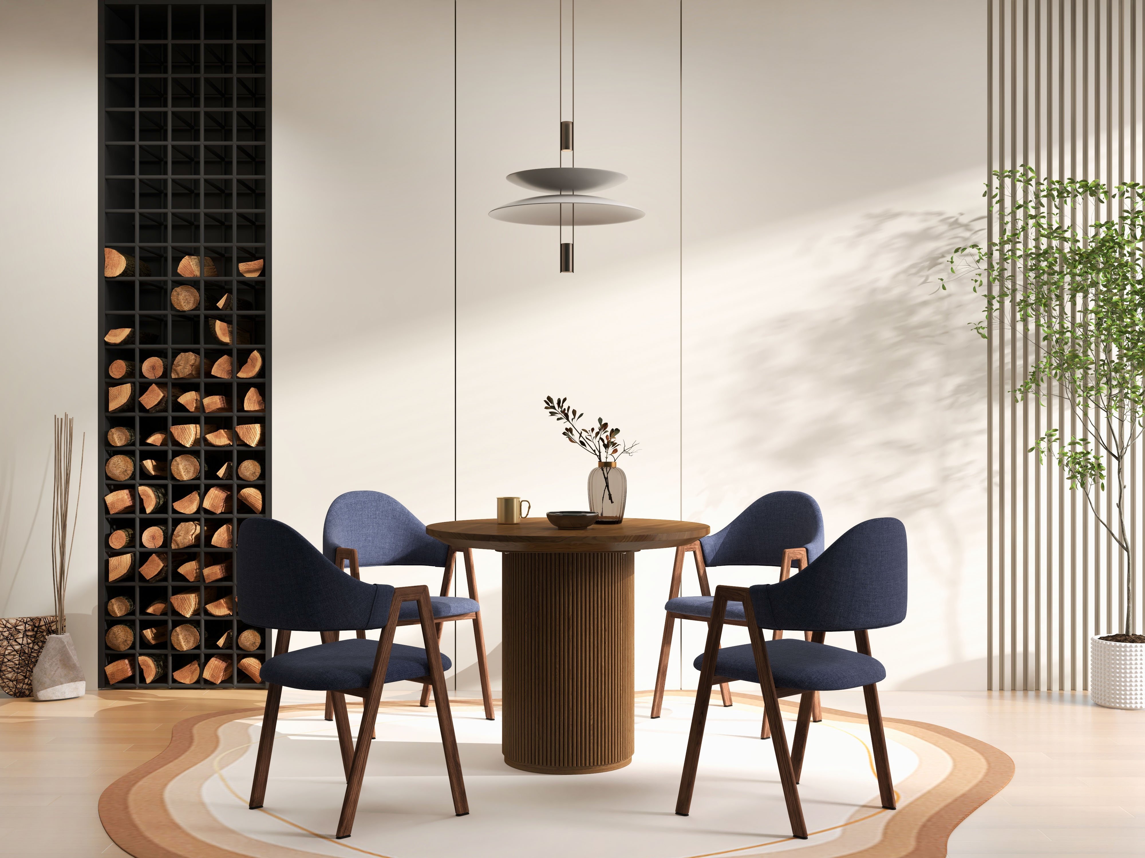 HMR Japandi Style Round Wood Dining Table - Walnut, 31.5" (Seats 2 People)