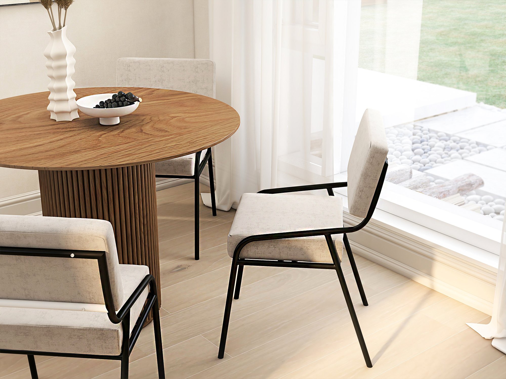 HMR Japandi Style Round Wood Dining Table - Walnut, 31.5" (Seats 2 People)