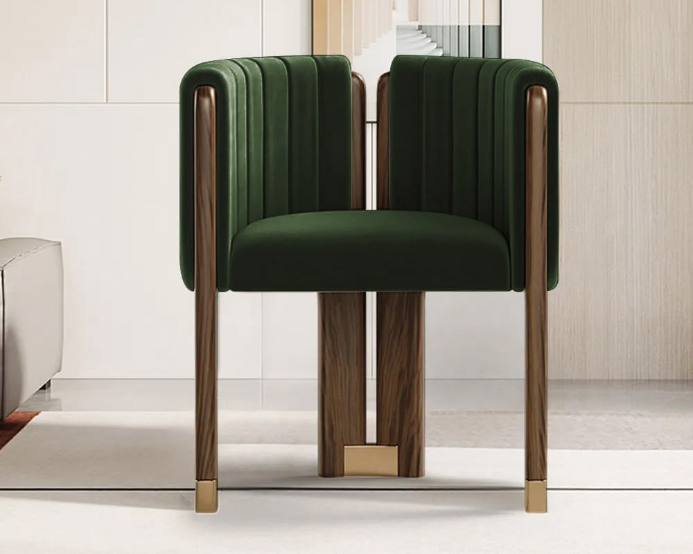 HMR - Velvet Fluted Upholstered Accent Chair with Wood Frame