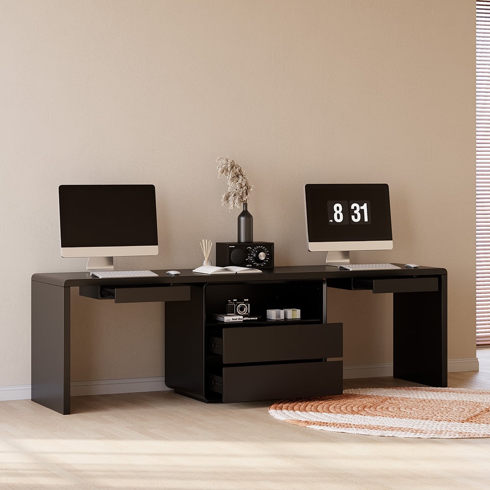HMR 94.5" 2-Person Double Desk Modern Retangular Office Desk 4 Drawers & 1 Cabinet - Black