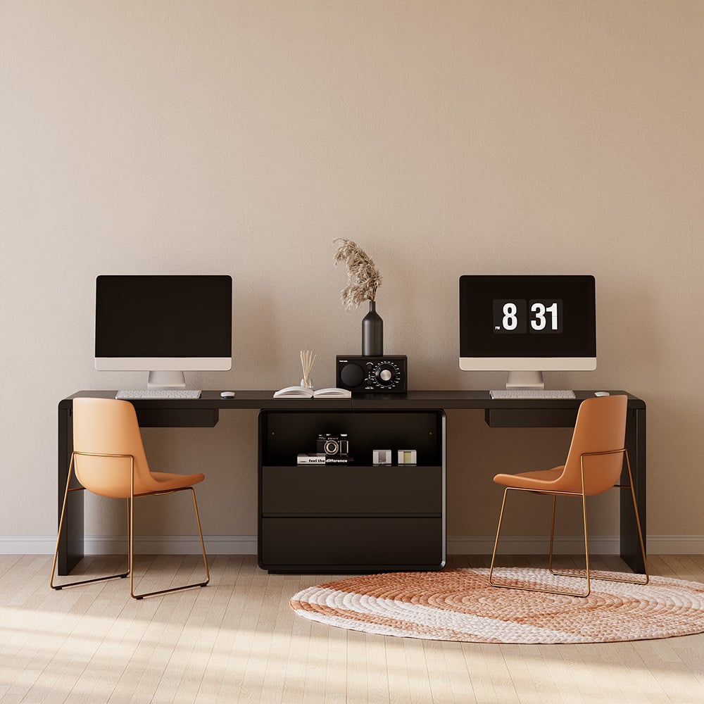 HMR 94.5" 2-Person Double Desk Modern Retangular Office Desk 4 Drawers & 1 Cabinet - Black