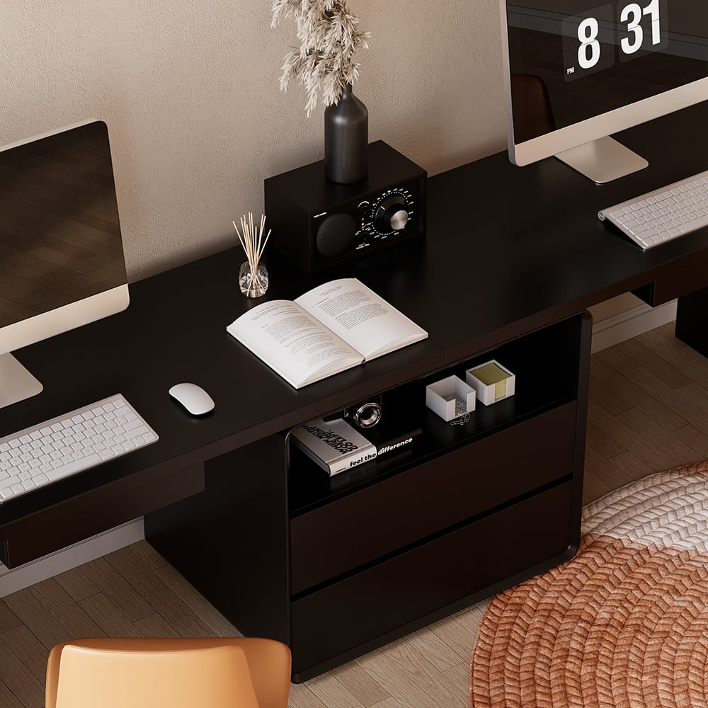 HMR 94.5" 2-Person Double Desk Modern Retangular Office Desk 4 Drawers & 1 Cabinet - Black
