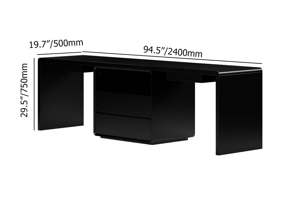 HMR 94.5" 2-Person Double Desk Modern Retangular Office Desk 4 Drawers & 1 Cabinet - Black