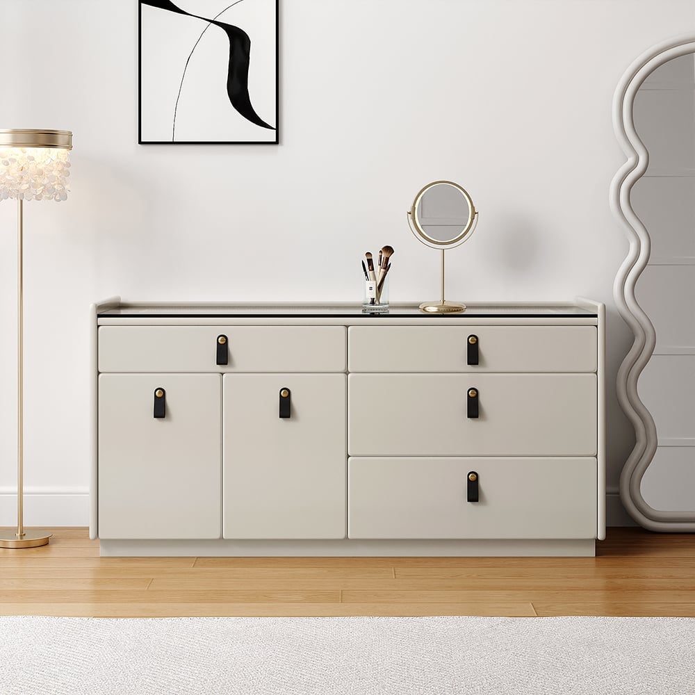 HMR - Modern 47"W Glass 4 Drawer Dresser with Light Closet Island with Jewelry Storage & Doors